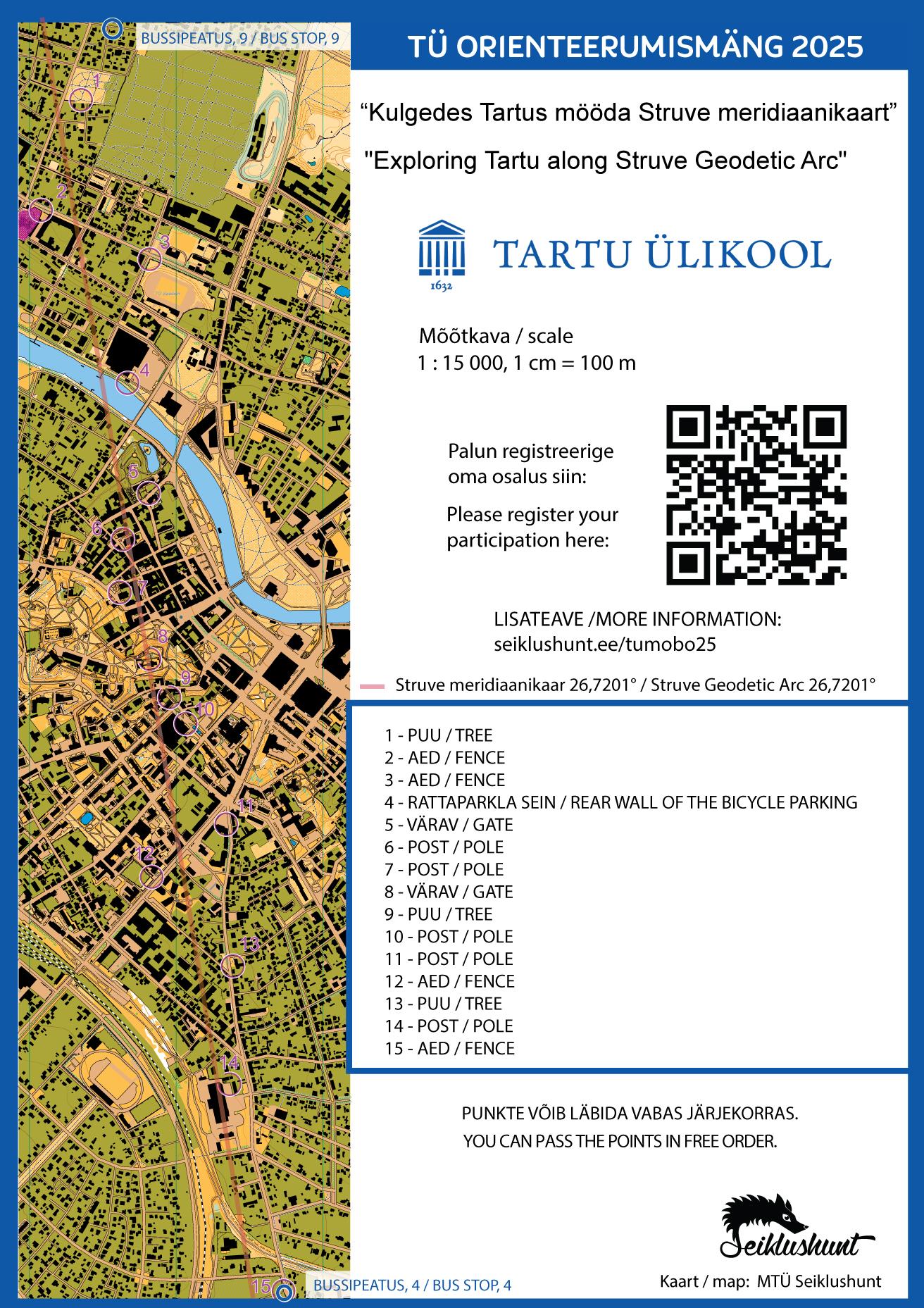 Tartu ülikooli orienteerumisrada „Mis paikneb Tartus Struve meridiaanikaare ümbruses?“